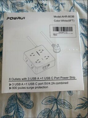Power Strip Surge Protector 8 Outlets USB & USB-C 6FT White Dorm Essentials